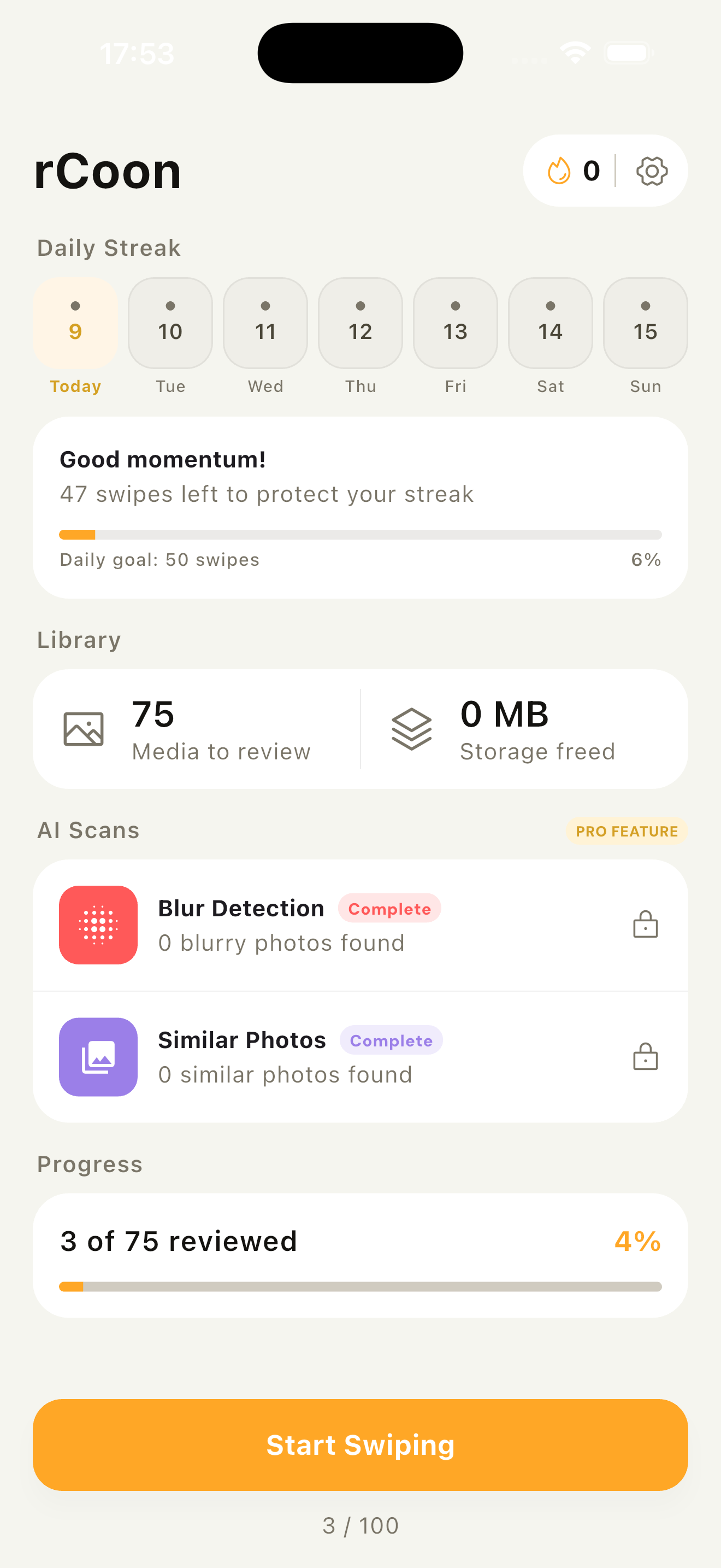 rCoon app home dashboard