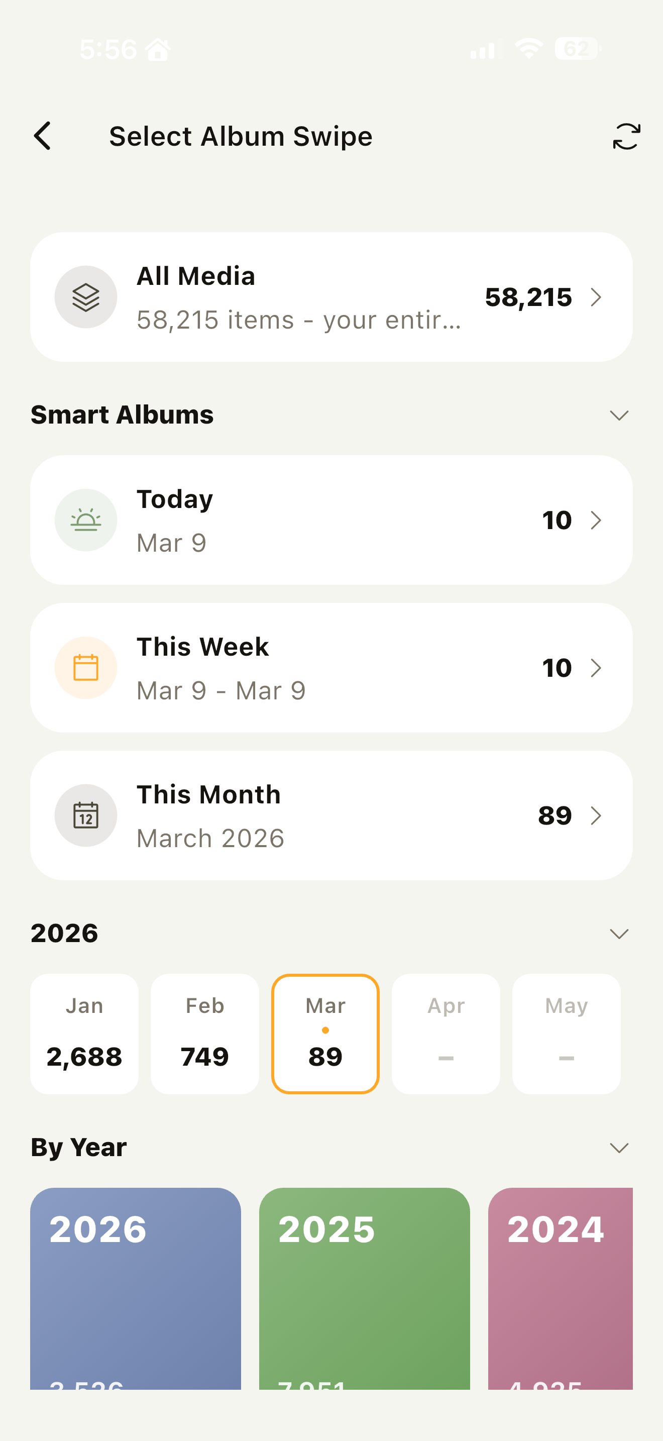 Album and filter selection screen